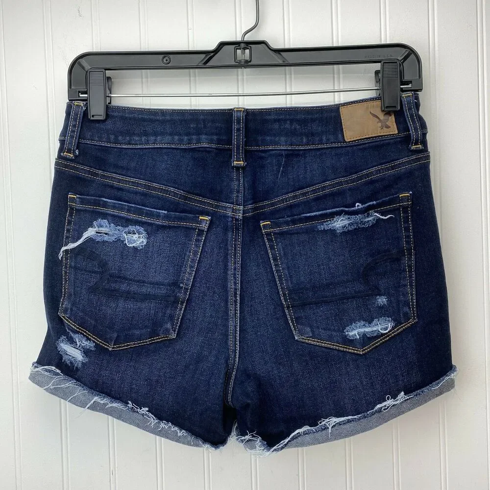American Eagle Shorts 6 Hi-Rise Shortie 360 Super Stretch Denim Distressed EUC